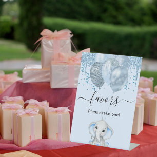 Baby Shower elephant boy blue balloons favours Pedestal Sign