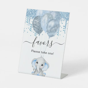 Baby Shower elephant boy blue balloons white favou Pedestal Sign
