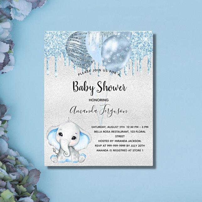 Baby Shower elephant boy blue budget invitation Flyer (Creator Uploaded)