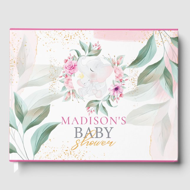 Baby shower Elephant Elegant girl Personalized Guest Book (Front)