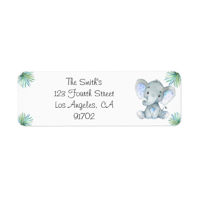 Baby shower éléphant Étiquettes de retour (Devant)