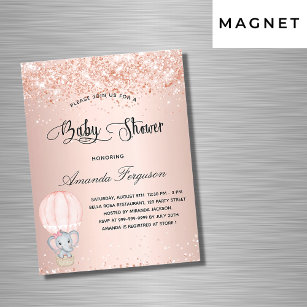 Baby Shower elephant girl hot air balloon luxury Magnetic Invitation