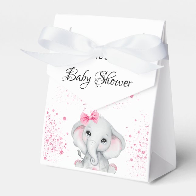 Baby Shower elephant girl pink glitter Favor Box (Front Side)