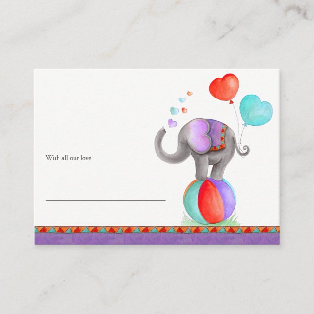 Baby shower elephant grey art display shower cards (Front)