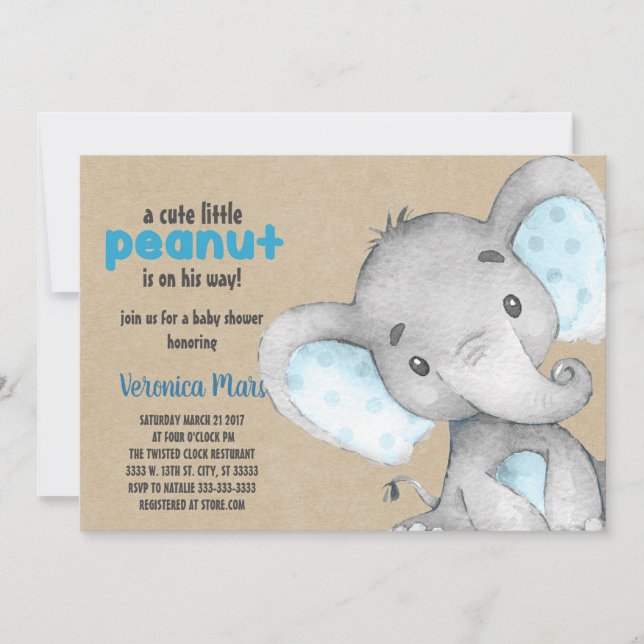 Baby shower éléphant invitation cacahuète bébé inv (Devant)