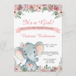 baby shower éléphant invitation florale