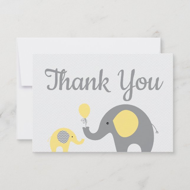 Baby shower Eléphant Jaune Merci Cartes Plat (Devant)