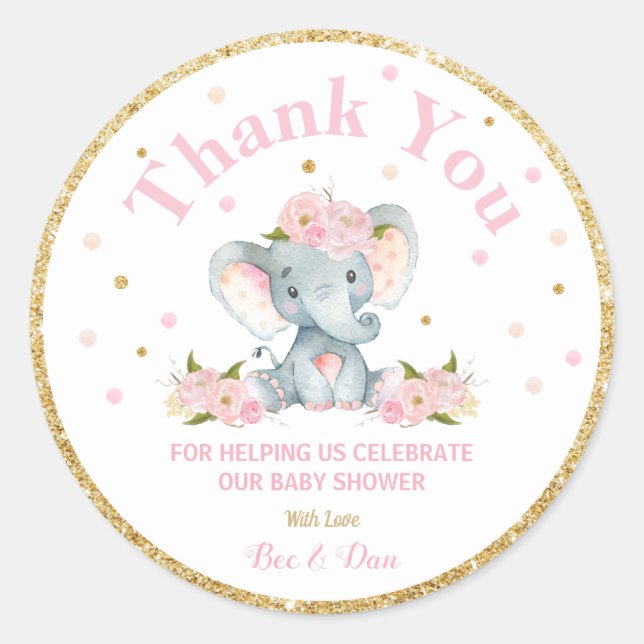 Baby shower éléphant Merci Sticker Étiquettes (Devant)