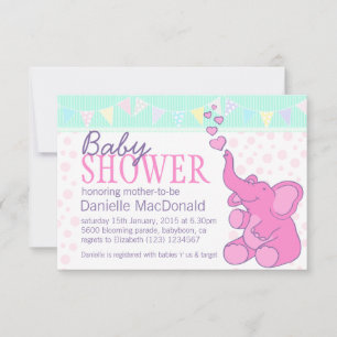 Baby shower Eléphant mignon invitation rosée à bou