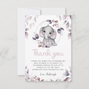 Baby Shower Elephant Pink Violet Thank You Card