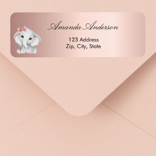 Baby Shower elephant rose gold return address