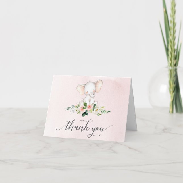 Baby shower Eléphant Rose Merci Cartes (Devant)