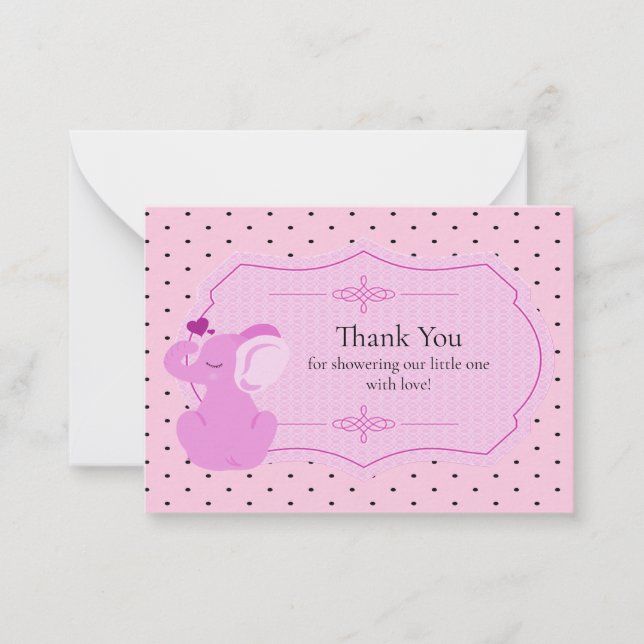 Baby shower Eléphant Rose Merci Cartes (Devant)