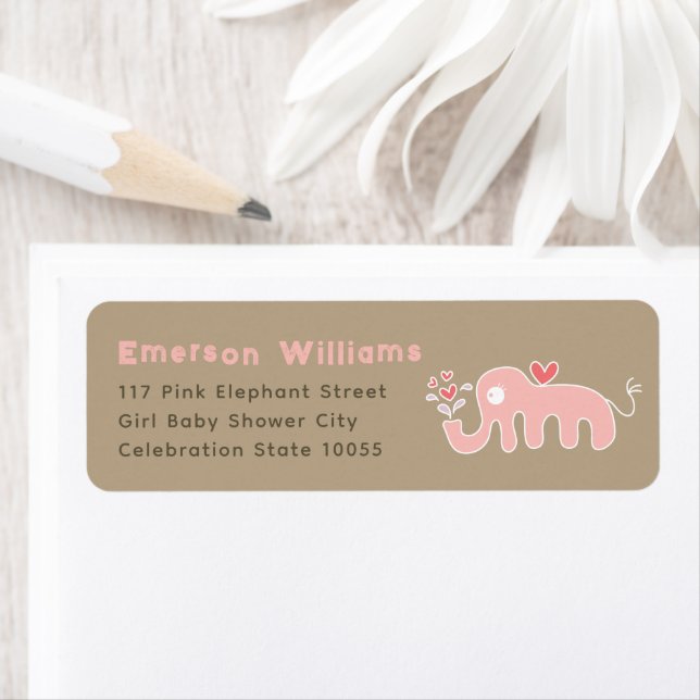 Baby shower Eléphant rose mignon Étiquettes de adr (En situation)