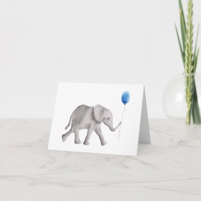 Baby Shower Elephant Thank You Cards, Blue Card (Front)