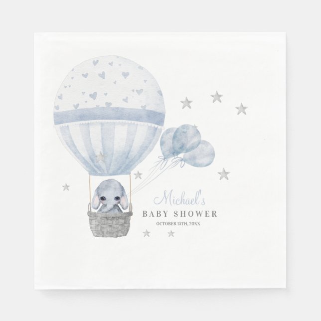 Baby Shower Elephant with Air Hot Balloon  Napkin (Front)