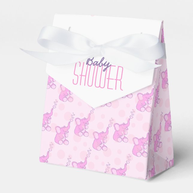 Baby shower elephants pink white gift favour box (Front Side)