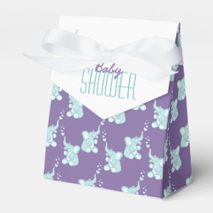 Baby shower elephants purple white gift favour box
