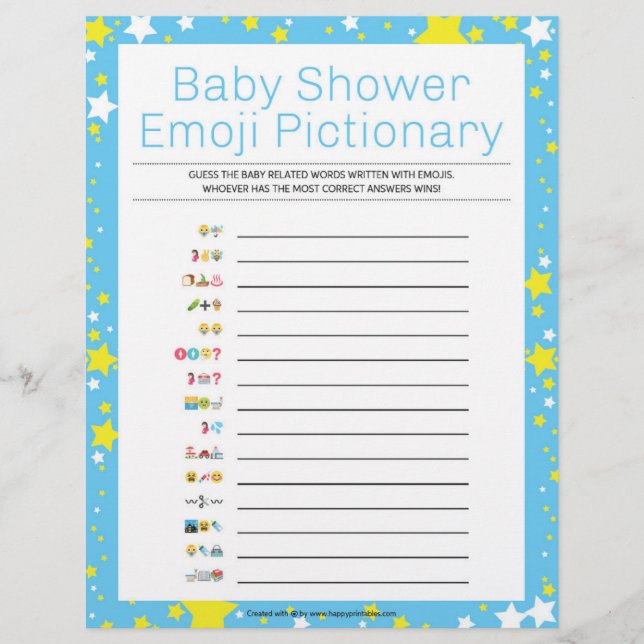 Baby Shower Emoji Pictionary [Starry Night Blue] Letterhead (Front)