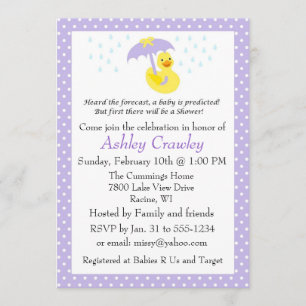 Baby shower en caoutchouc Ducky violet invitation 