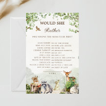 Baby Shower en forêt - Carte de jeu "Préférerait-e