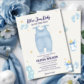 Baby shower en jean bleu bébé denim invitation