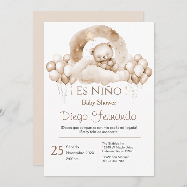 Baby shower espagnol invitation Boy (Devant / Derrière)