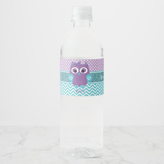 Baby shower étiquette de bouteille d'eau de hibou  (Devant)