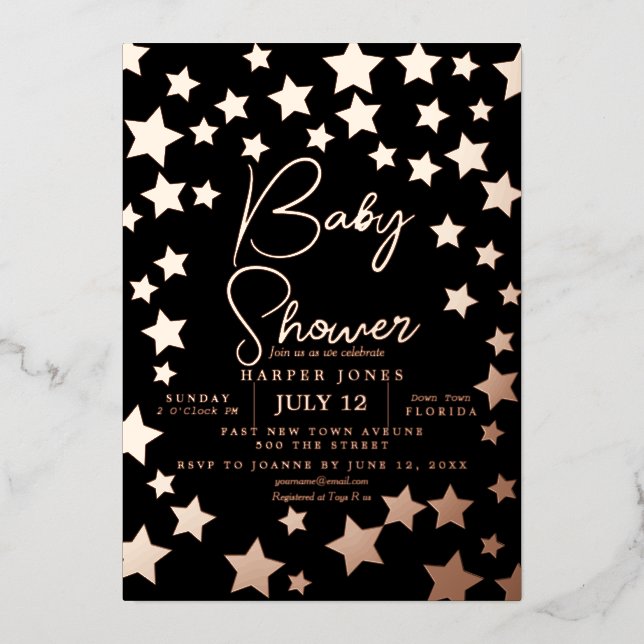 baby shower étoile noir et cuivre sip Invitation & (Recto)