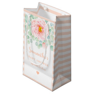 Baby Shower Eucalyptus Foliage Peony Peach Sage Small Gift Bag