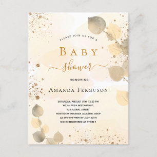 Baby Shower eucalyptus glitter golden fall  Invitation Postcard