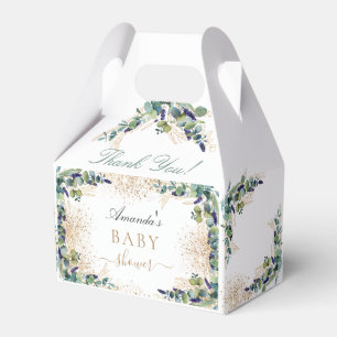Baby shower eucalyptus gold glitter thank you favor box