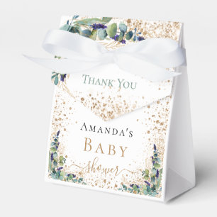 Baby shower eucalyptus gold glitter thank you favor box