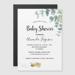 Baby Shower eucalyptus greenery cute bee Magnetic Invitation