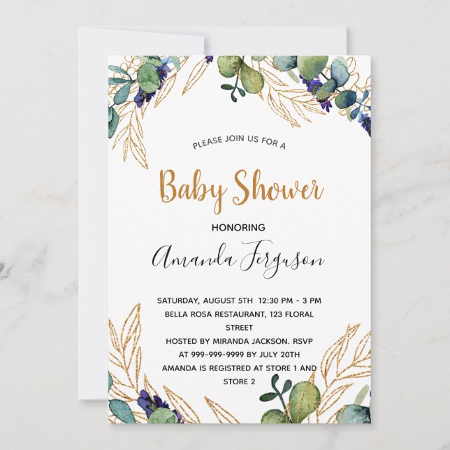 Baby Shower eucalyptus greenery invitation (Front)