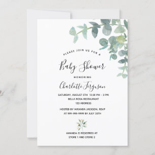 Baby Shower eucalyptus greenery white elegant Invitation