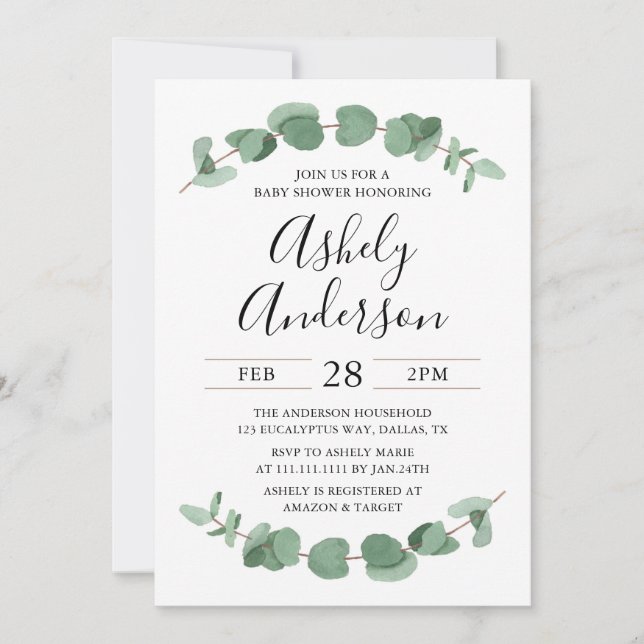 Baby shower Eucalyptus vert Invitation (Devant)