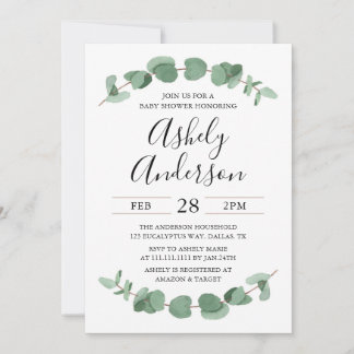 Baby shower Eucalyptus vert Invitation