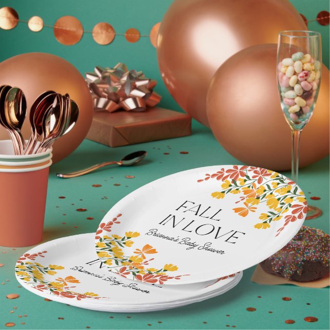 Baby Shower Fall In Love Autumn Floral Paper Plate (Multi)