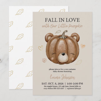 Baby Shower Fall in Love Autumn Pumpkin Bear  Invitation