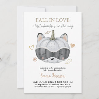 Baby Shower Fall in Love Autumn Pumpkin Raccoon  Invitation
