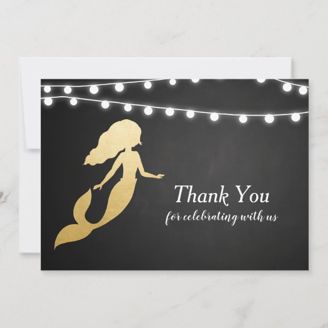 Baby Shower | Faux Gold Foil Mermaid | Thank You Invitation (Front)