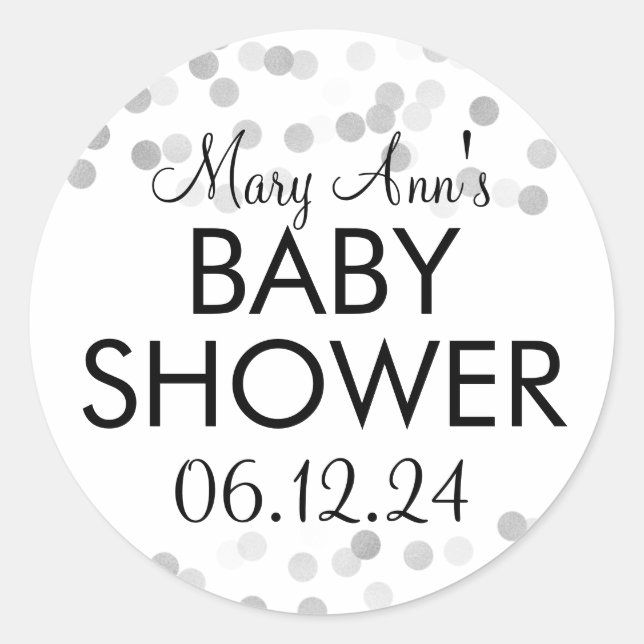 Baby Shower Faux Silver Foil Glitter Lights Classic Round Sticker (Front)