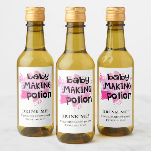 Baby Shower Favour Baby Making Potion Pink Hearts Wine Label