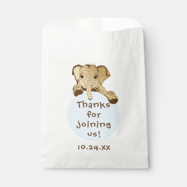 Baby Shower Favour Bag, Gold Blue Elephant Bag (Front)