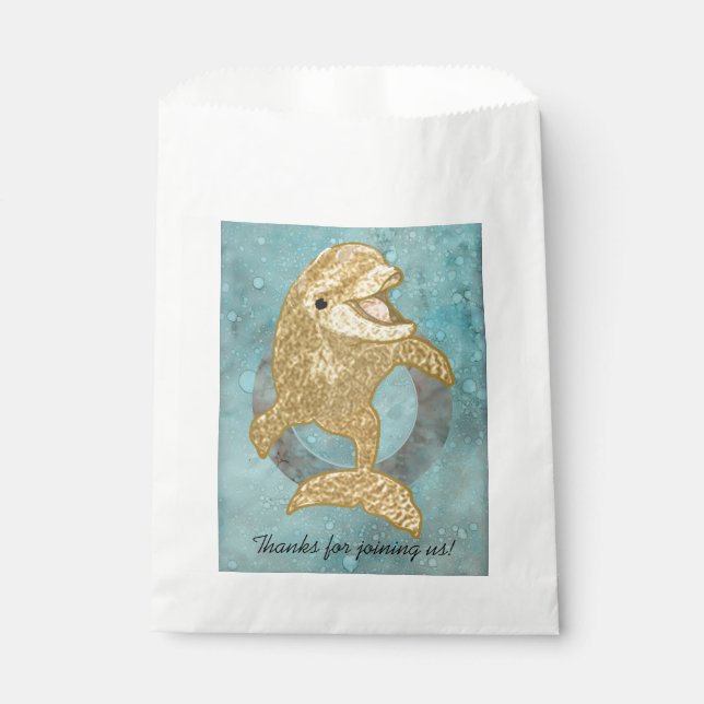 Baby Shower Favour Bag, Gold Dolphin Baby & Mommy Favour Bag (Front)