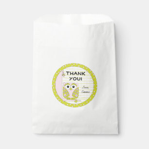 Baby Shower Favour Bag, Owl in a Tree, Pink, Green Bag