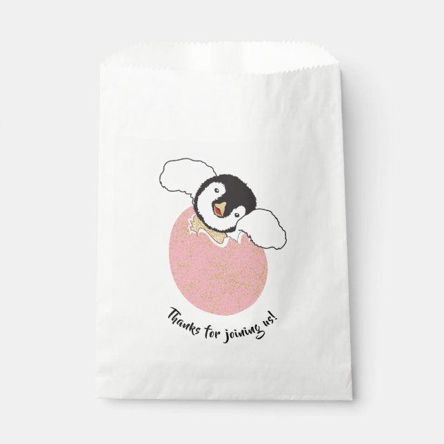 Baby Shower Favour Bag, Pink, Baby Penguin Favour Bag (Front)
