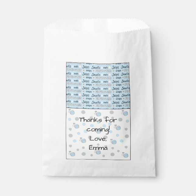 Baby Shower Favour Bag, "Snips and Snails" Favour Bag (Front)