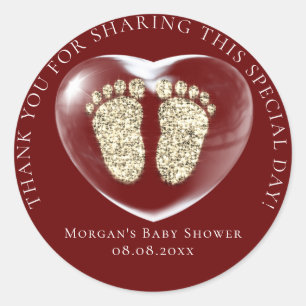 Baby Shower Favour Bubble Heart Gold Feet Classic Round Sticker